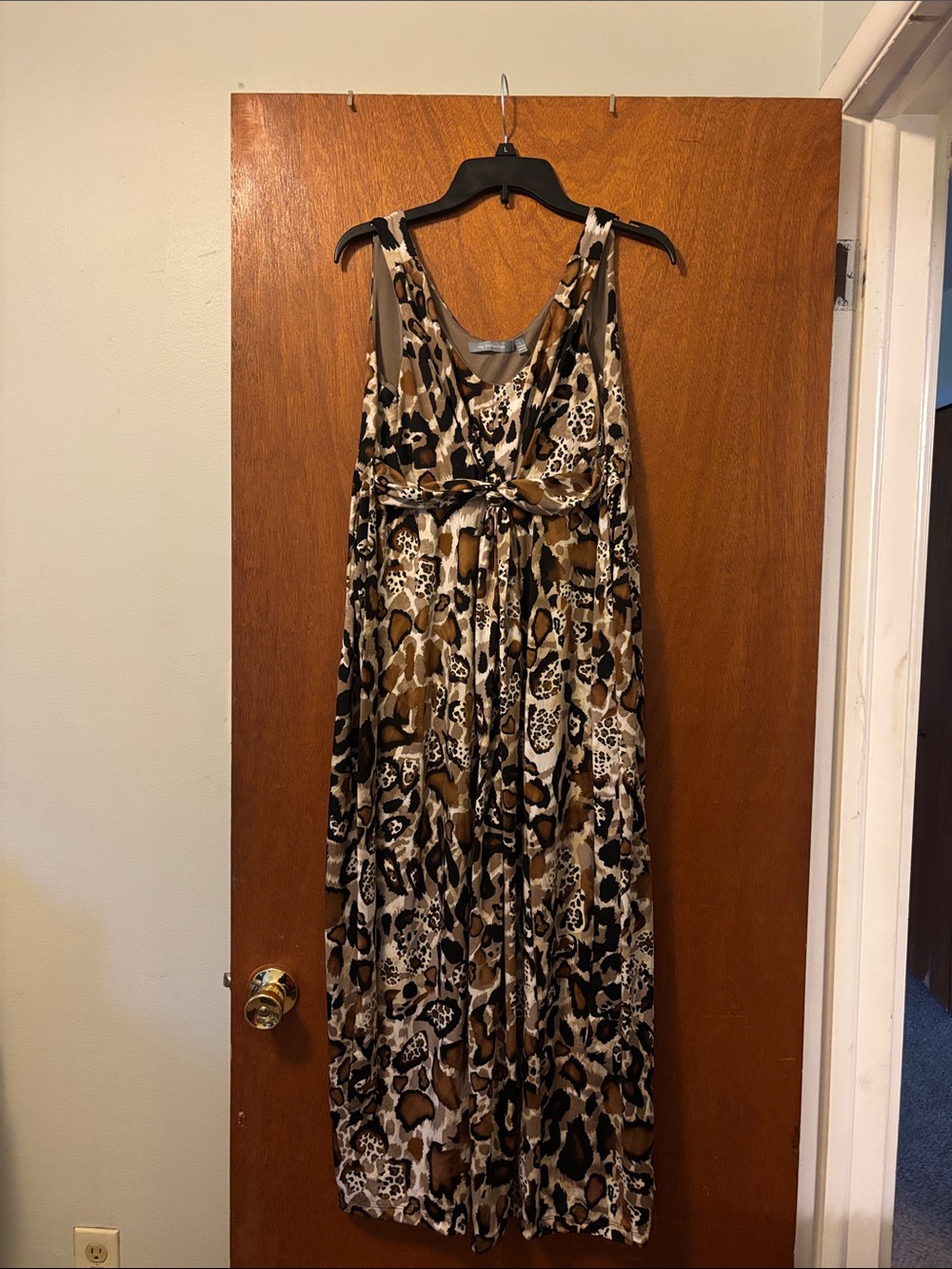 Sleeveless Large Brown Animal Print Maxi Dress
